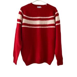 J. Press Shaggy Dog Red White Sweater M Long Sleeve Crew Neck Scotland All Wool